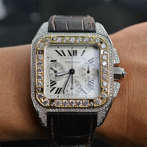 cartier santos 100 xl chronograph diamonds price|santos 100 cartier price.